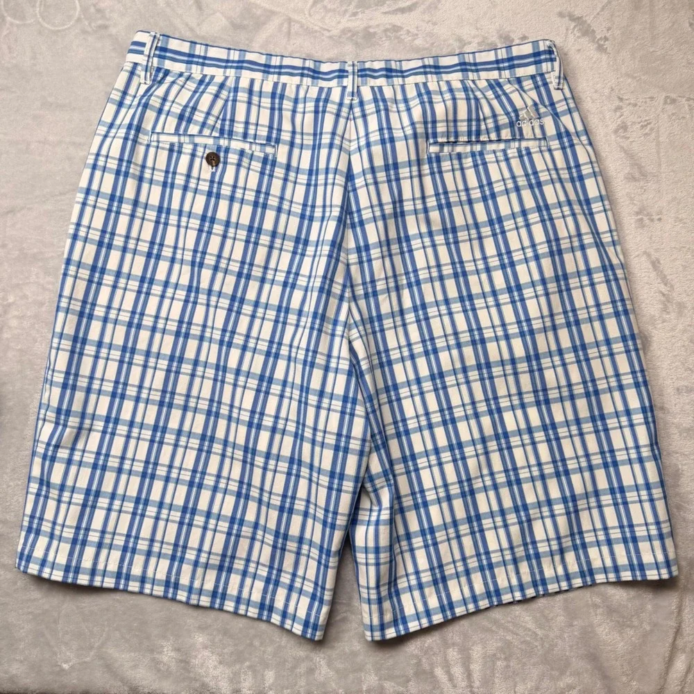 Adidas Golf Shorts Mens 40 Blue White Plaid Flat Front Preppy 11